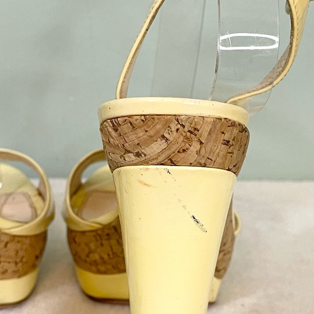 PRADA Women's Yellow Leather Ankle Strap Cork High Heels Sandal Size 36.5 - Picture 9 of 16